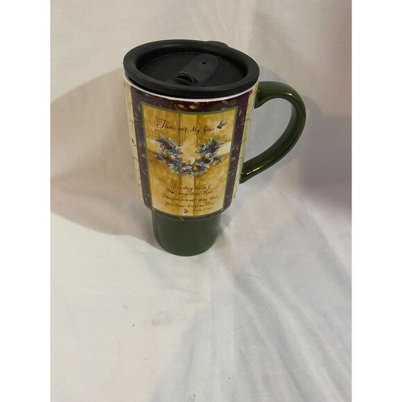 2007 Lang Mugs "This Day" Thou art My Sons Green Coffee Mug with Lid - Picture 1 of 5